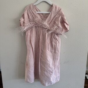 Zara Pink Feather Trim V-Neck Dress Size 7